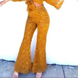 Sage The Label Mustard Polka Dot Layla Flare Pants size Small Fun Fall Flare